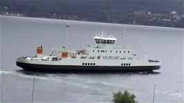 View back from Nesvik as our ferry returns to Hjelmeland, 0.6 cycling miles into the ride